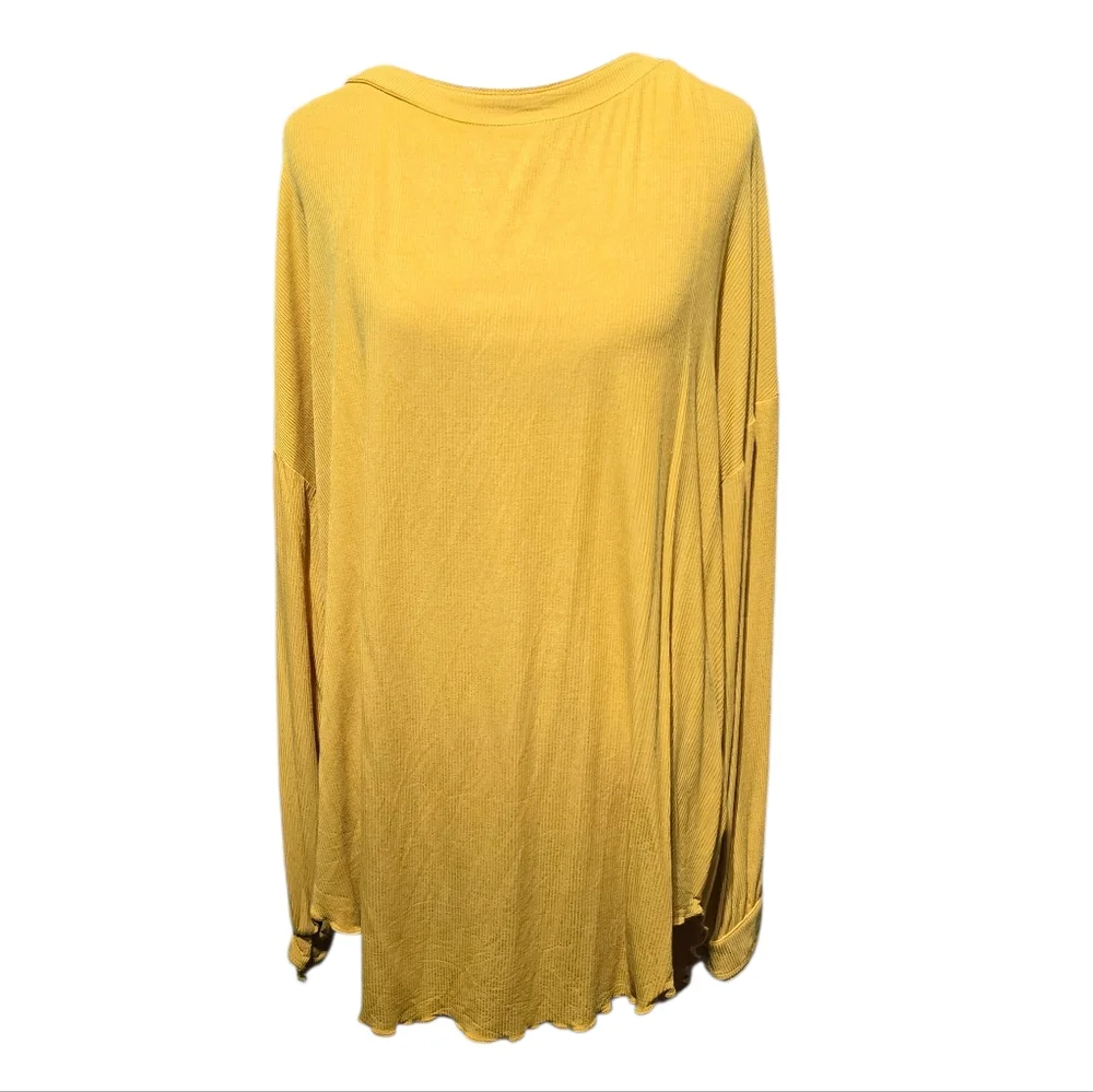 FREE PEOPLE Shimmy Shake Open Back Long Sleeve Top Mustard Yellow Sz Medium